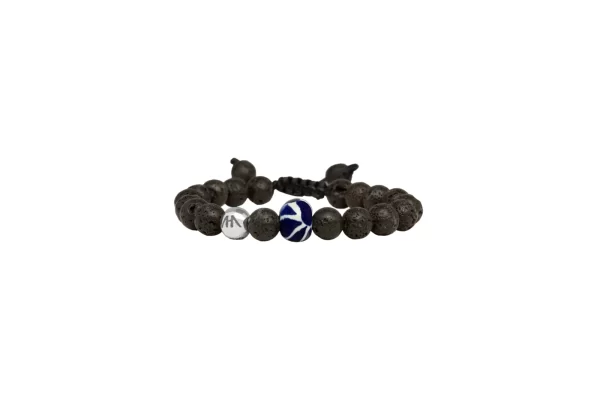 Black Agata with Blue Plumed Talavera Bracelet