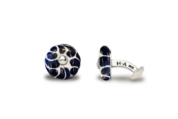 Big Blue Margarita Flowers Talavera and Silver Cufflinks