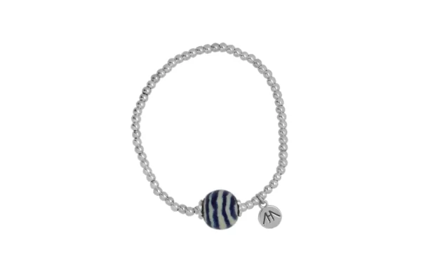 Small Blue Stripes Talavera and Bracelet of Silver