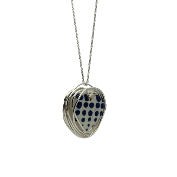 Heart Dots Talavera pendant with gold Swirl of Silver.