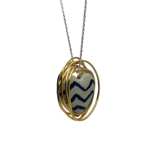 Heart Zigzag Talavera pendant with gold Swirl of 24k Plated.