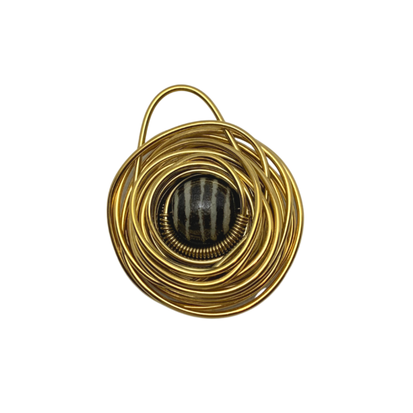 Big gold Swirl pendant of 24k Plated with black lines of Talavera. - Image 2