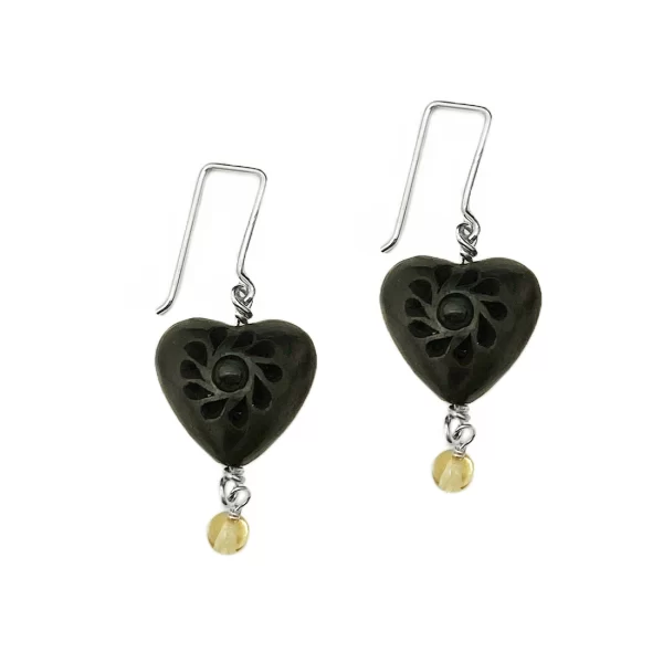 Amber Black Heart Earrings