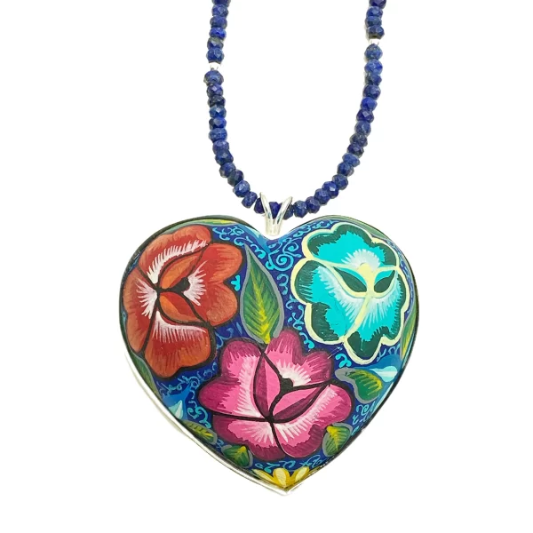 Collar Heart with flower of the ITSMO dark blue (hand paint)